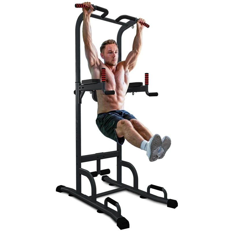 Sportstech 7in1 Power Tower PT300 als Dip Station & Kraftturm, multifunktionale Kraftstation für Zuhause mit Klimmzugstange, Liegestützgriffe und 4 Ösen für TRX, Ropes & Schlingen, Sit-Ups, in schwarz
