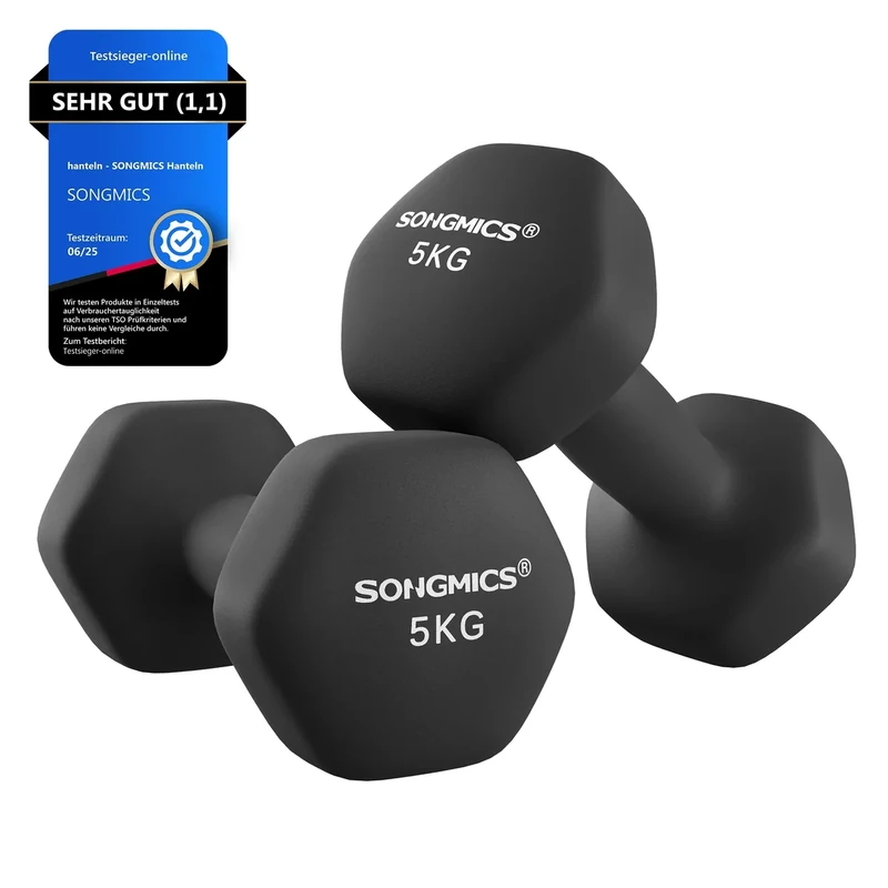 SONGMICS Hanteln, 2er Set, Kurzhanteln, Krafttraining, zu Hause, im Büro, Fitnessstudio, 2 x 5 kg, schwarz SYL60BK