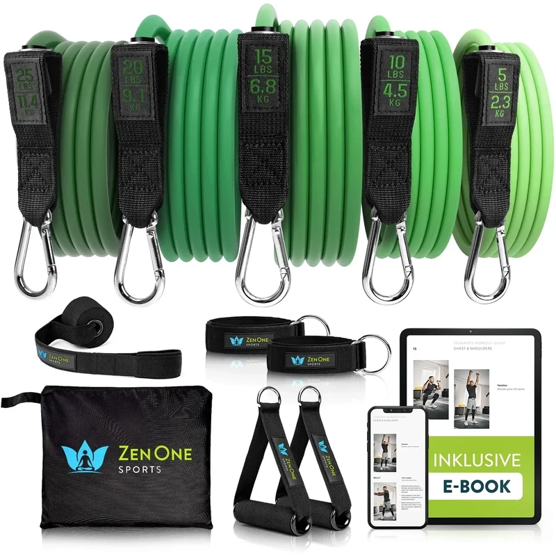 ZenOne Sports® Resistance Bands Set I Robuste Fitnessbänder in 5 Stärken I Widerstandsbänder für Krafttraining - Zuhause & Unterwegs I Trainingsbänder, Fitness-Bänder, Gummibänder Sport - Image 1