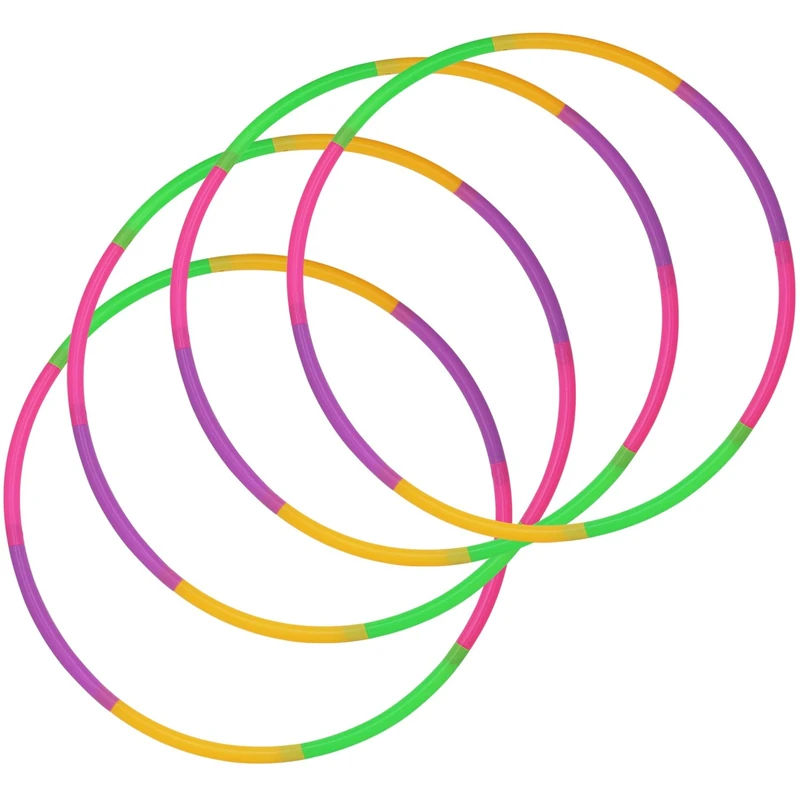 com-four® 4X Hula-Hoop Reifen zum Zusammenstecken - teilbarer Hullahub-Reifen - Fitness-Reifen - HoolaHoop für Kinder und Erwachsene - Grün, Lila, Pink, Orange (Ø 58cm - 4 Stück)