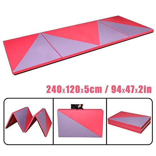CCLIFE Turnmatte Weichbodenmatte Klappbar für zuhause Fitnessmatte Gymnastikmatte rutschfeste Sportmatte Spielmatte, Farbe:Rot&Lila, 3-Fach faltbar