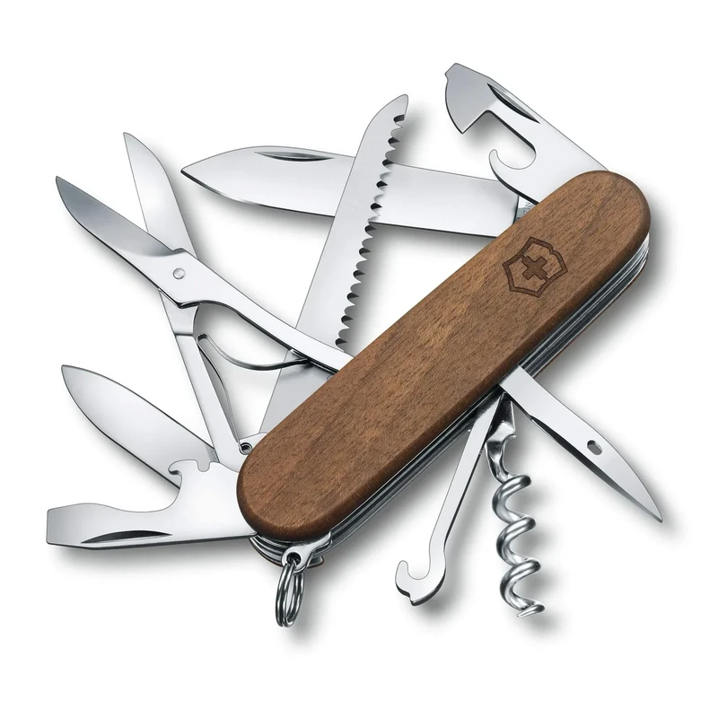 Victorinox Schweizer Taschenmesser Huntsman Wood, Multitool, Swiss Army Knife mit 13 Funktionen, Klinge, Korkenzieher, Dosenöffner, Braun - Image 1