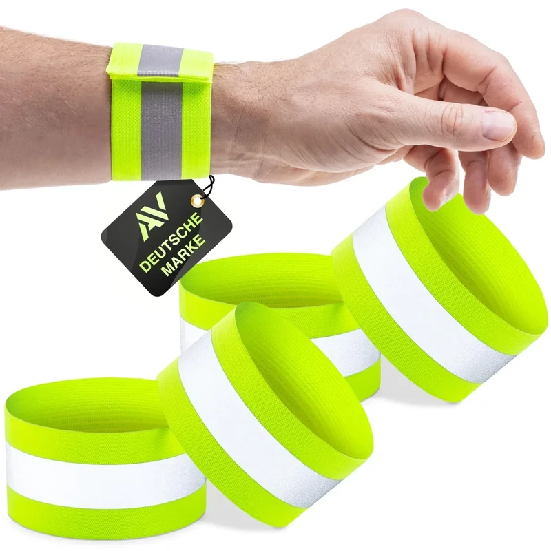 AVANA Reflektorband mit Klettverschluss Reflektierendes Armband Reflektor Elastisch Hosenschutz Reflektorstreifen Joggen Fahrrad Kinder Reflexband (4er Set)