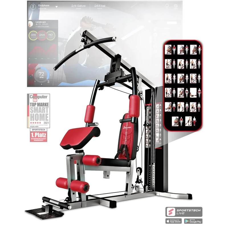 Kraftstation HGX100/HGX150/HGX200/HGX300, bis zu 80kg, Deutsche Qualitätsmarke, Bodybuilding Sportstech Multifunktions-Homegym mit Stepper und Powertower oder Beinpresse, Fitnessstation für Zuhause