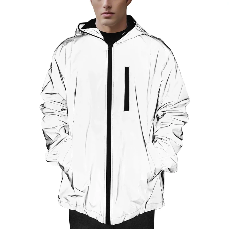 NewL 360 Reflektierende Herrenjacke Unisex Full Reflective Jacke Laufjacke / Atmungsaktiv/Winddicht / Wasserabweisend/Reflekierend, Grau, XXL - Image 1