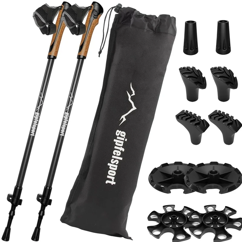 gipfelsport Nordic Walking Stöcke Carbon - Teleskop Walking Stöcke verstellbar | Nordic Walking-Stöcke für Herren & Damen | Walkingstöcke, Stock verstellbar von 77cm - 120cm, pro Stock 150g leicht