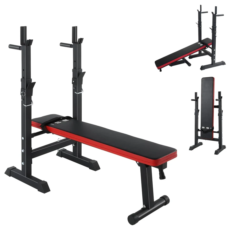 ISE Hantelbank Drückerbank Trainingsbank mit 5 Stufen Verstellbarer Ablage 91-110cm und Dip-Griffen Fitnessgerät Hantelbank Bankdrücken Klappbar Bankdrücken Bank Fitness Bank Klappbar Hantel Ständer