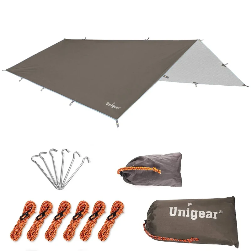 Unigear Regen-Abdeckplane, Tarp Rain Fly, Zeltdach, wasserdicht, Wanderschutz, faltbar, leicht, wasserdicht, Schutz gegen Regen, Schnee und Sonne beim Camping.