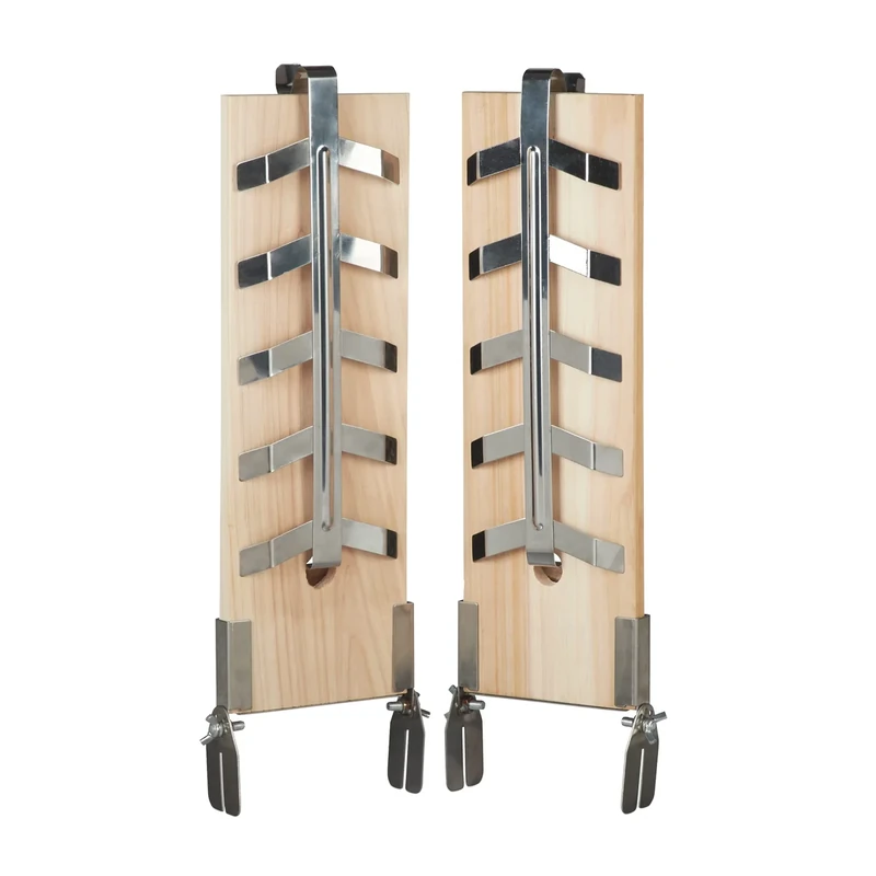 Relaxdays Flammlachsbretter 2er Set, Räucherbrett f. Lachsfilet, Zedernholzbrett, neigbare Edelstahl Halterungen, Natur - Image 1