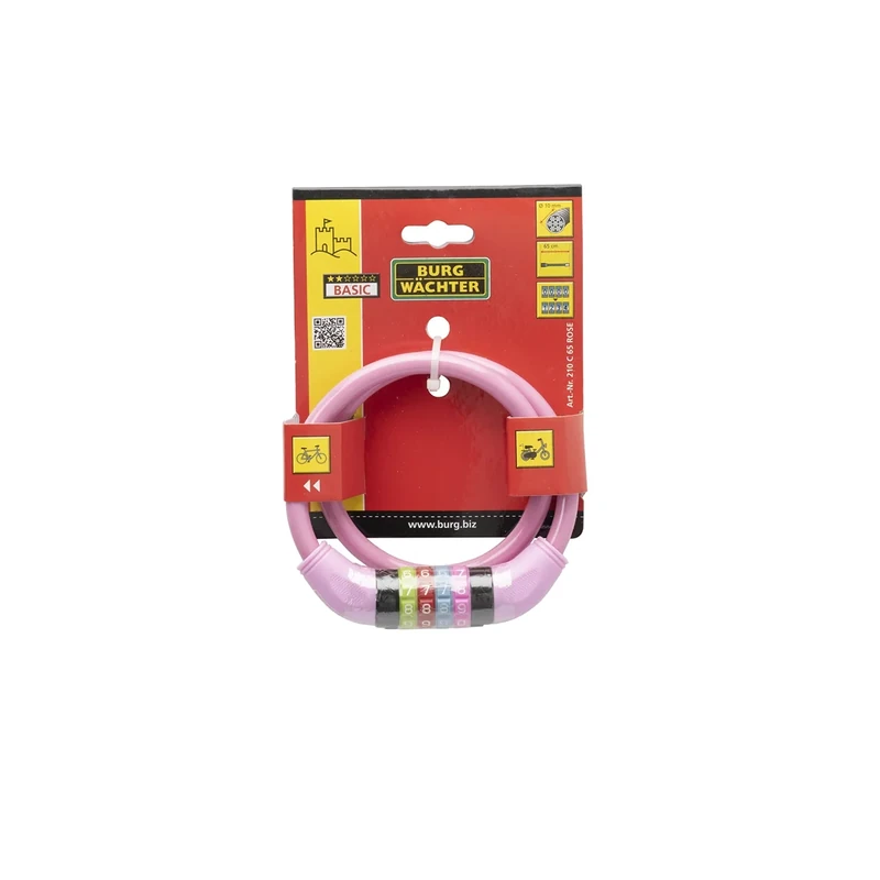 Burg-Wächter Fahrradschloss mit Zahlenschloss, Spiralschloss, Seilschloss Kabelschloss, 65 cm lang, Ø 10 mm, Rose