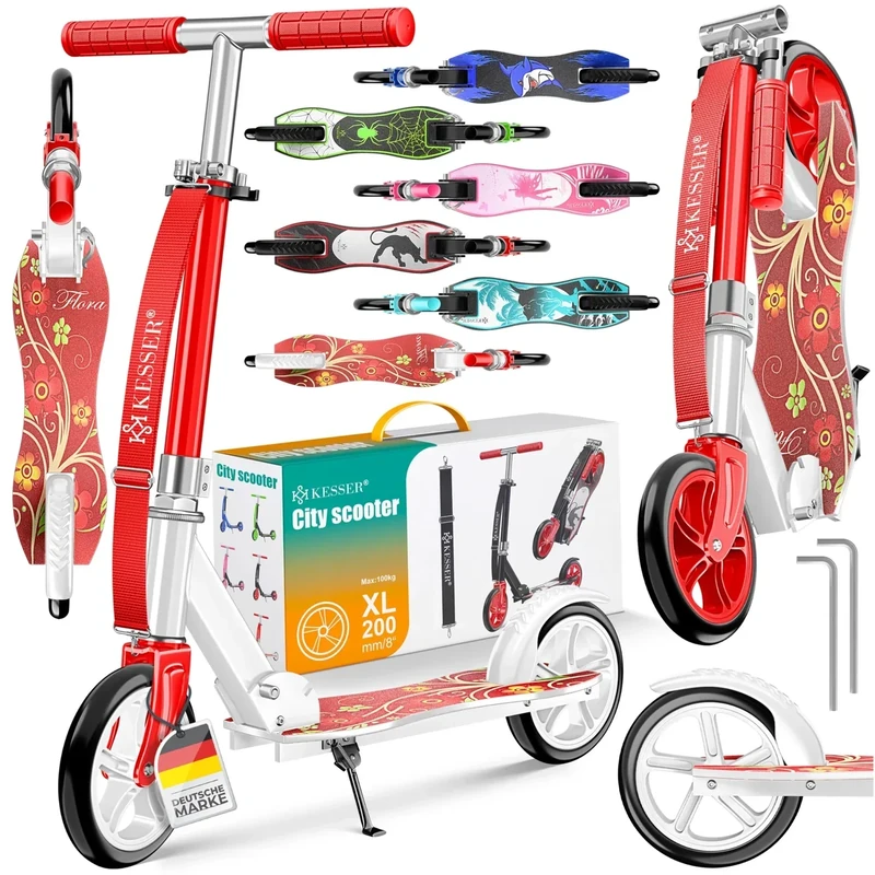 Kesser® Scooter Roller Kinderroller Cityroller Tretroller Kickroller Kickscooter | Flora (Red)