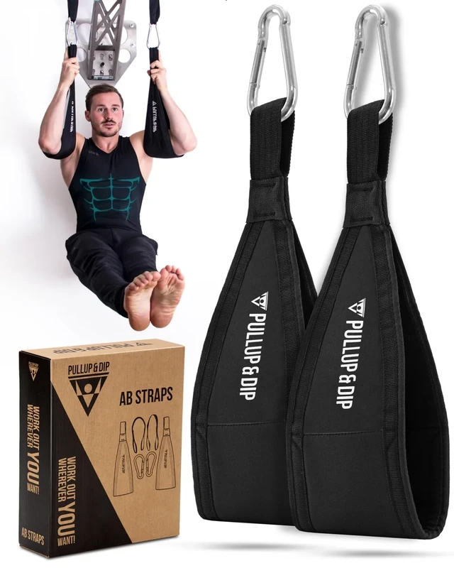 PULLUP & DIP Bauchmuskelschlaufen Armschlaufen für Bauchtraining, Klimmzugstange Schlaufen Bauchtrainingsschlaufen für Tür Reck und Turnstange, 2er-Set Karabinerhaken als Ab Straps