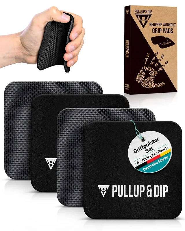 PULLUP & DIP Griffpads Griffpolster [4er Set] für Klimmzüge, Fitness, Bodybuilding & Krafttraining, 2 Paar Neopren Grip Pads, Trainings Pads als Alternative zu Trainingshandschuhen für maximalen Griff