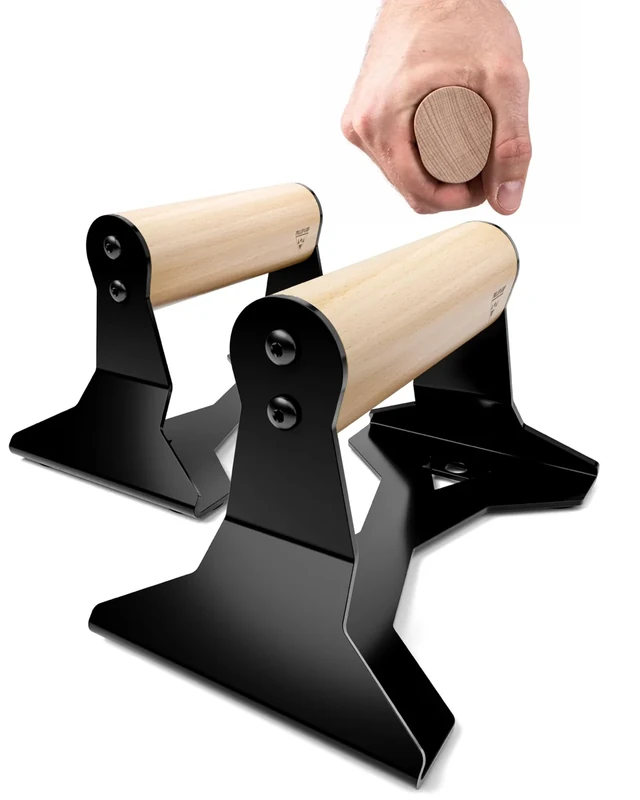 PULLUP & DIP Liegestützgriffe mit ergonomischem Holz Griff und hochbelastbarem Stahl - Rutschfeste Push-Up bars Handstandbarren für Krafttraining und Calisthenics