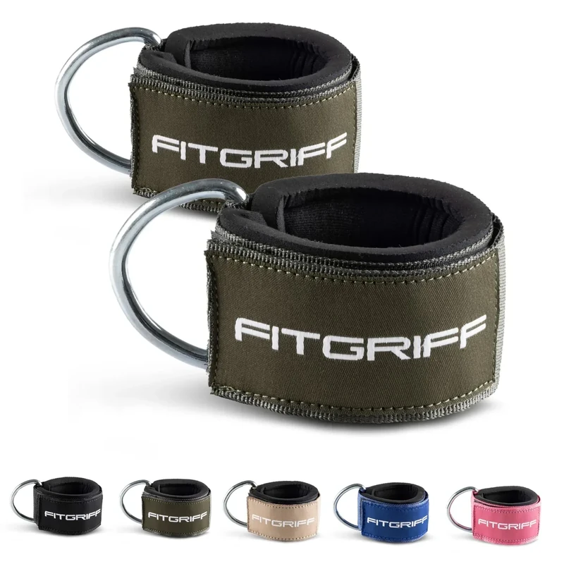 Fitgriff Komfort Fußschlaufen (2Stück) - für Fitness Training am Kabelzug - Fußfesseln für Damen und Herren (Dark Green)