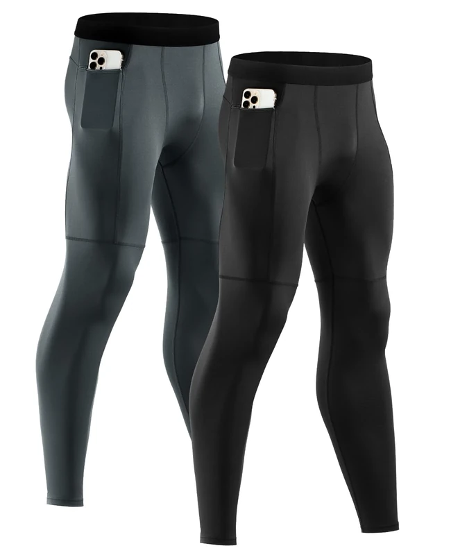 Niksa Sport Leggings männer 2er Pack, Herren Tight lang Quick Dry Kompression Hose für Fitness Workout Gym Joggen(Schwarz,Grau,XL)