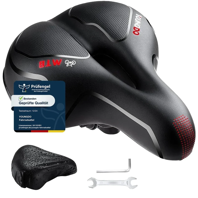 YOUNGDO Fahrradsattel, Gel Fahrradsitz, weicher, komfortabel atmungsaktiv stoßdämpfend, Ergonomisch Fahrrad Sattel mit wasserdichte Abdeckung