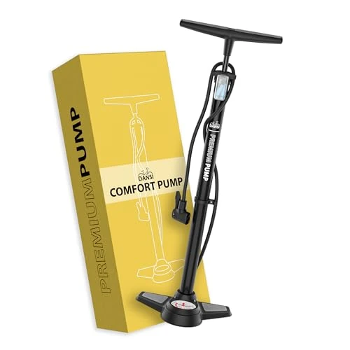 DANSI Fahrradpumpe I Standluftpumpe passend für alle gängigen Ventile inklusive Manometer & Adaptern I luftpumpe Fahrrad, luftpumpe (Comfort.)