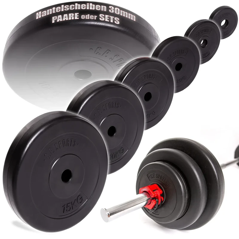 C.P. Sports Hantelscheiben 30/31 mm 26 KG, 30 KG und 52 KG Set, Hantelscheiben Set, Kunststoff, Krafttraining, Fitness, Bodybuilding, Bumper Plates (26 KG - SET 2)