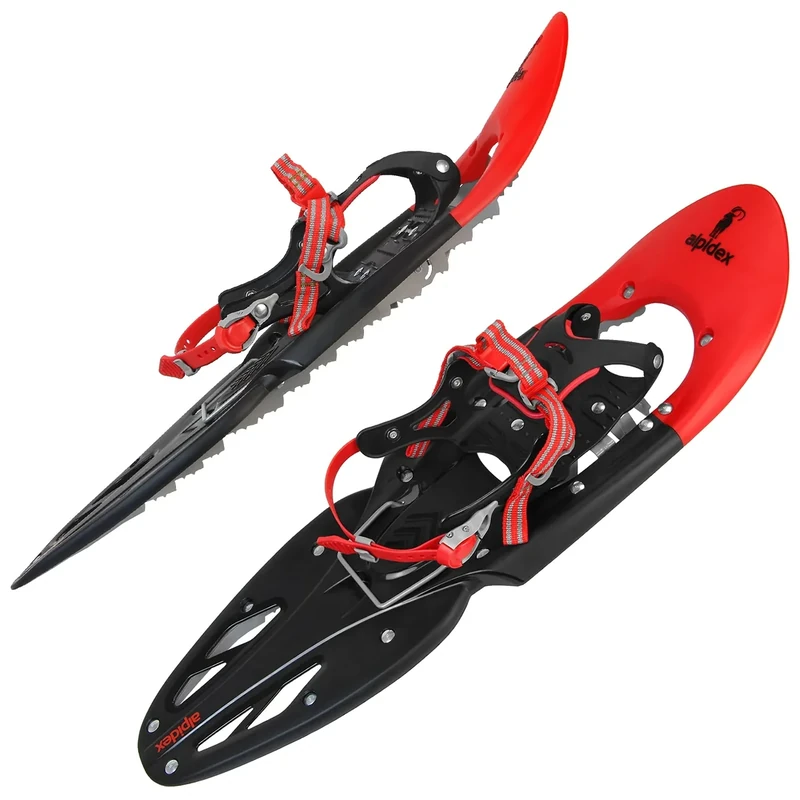 ALPIDEX Schneeschuhe 29 INCH Schuhgröße 38-46 bis 140 kg Steighilfe Tragetasche Optional Stöcke, Farbe:Red ohne Stöcke