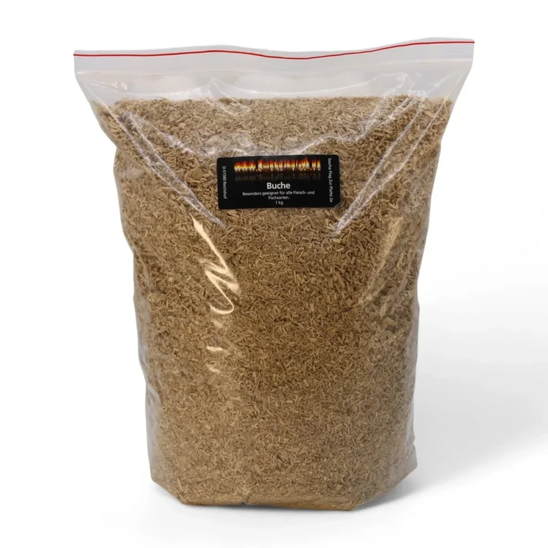 Räuchermehl Buche 1000g Buchenmehl Beech Körnung 0,5–1,5 mm Buchenspäne BBQ - Naturholz aus PEFC-Forstwirtschaft-HACCP-Zertifiziert - Rauchaktiv – Glimmstark – Hygienisch verpackt