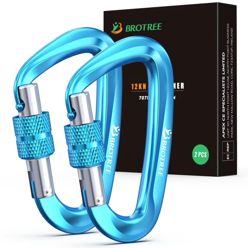 BROTREE Karabiner mit 1200kg Belastbarkeit Schwerlast 12KN Karabinerhaken Schraubverschluss für Hängematten, Camping, Wandern, Rucksack