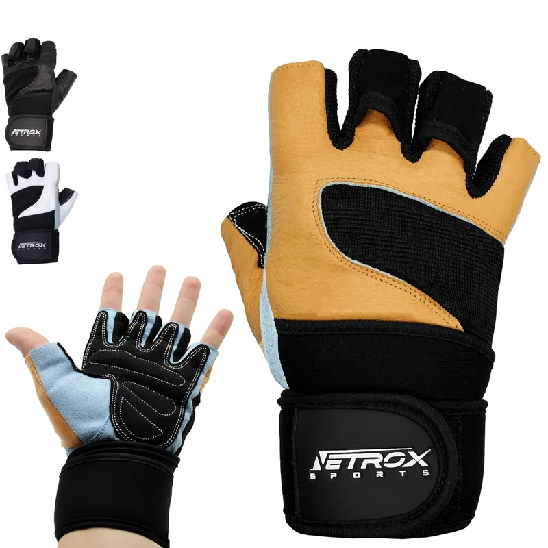 NetroxSports - Trainingshandschuhe mit Handgelenkbandage für Krafttraining Kraftsport - Fitness Handschuhe Gym mit Handgelenkschutz Herren & Damen - Sporthandschuhe Fitnesshandschuhe Sport Training