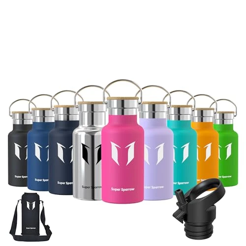 Super Sparrow Trinkflasche Edelstahl -350ml- Auslaufsicher Thermoskanne, BPA-Frei Wasserflasche - Kohlensäure Thermosflasche für Kinder, Sport, Schule, Fitness, Camping