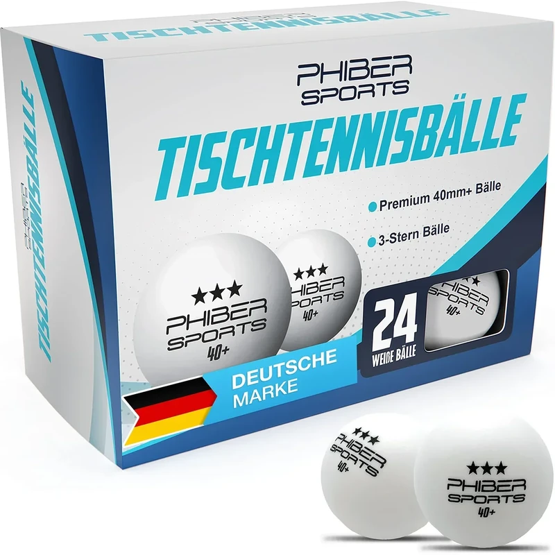 PHIBER-SPORTS 24 Stück Tischtennisbälle 3 Stern 40+ Premium - Perfekte Spieleigenschaften - Ideal für Anfänger, Familien und Profis - Nach Wettbewerbsrichtlinien