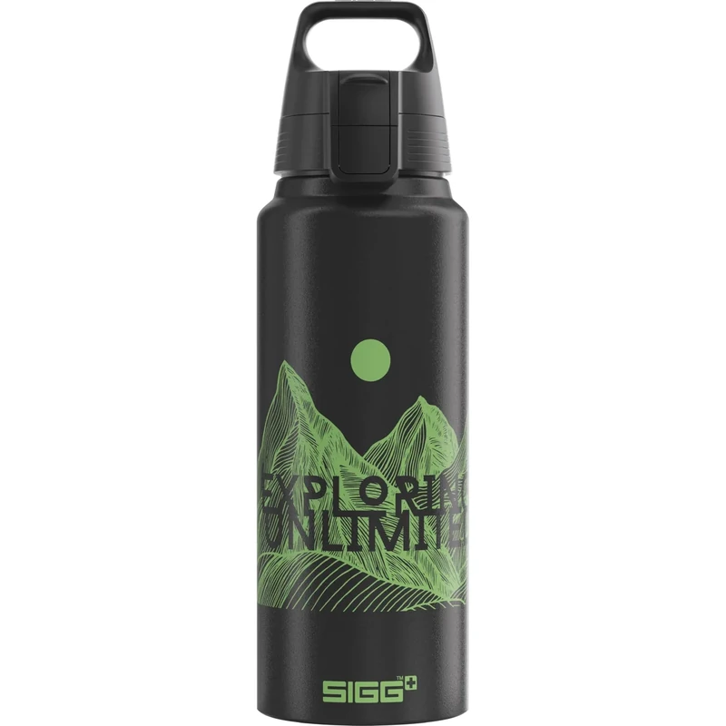 SIGG - Alu Trinkflasche - WMB Pathfinder Black - Klimaneutral Zertifiziert - Für Kohlensäurehaltige Getränke Geeignet - Auslaufsicher - Federleicht - BPA-frei - Outdoor - Schwarz Mit Aufdruck - 1L