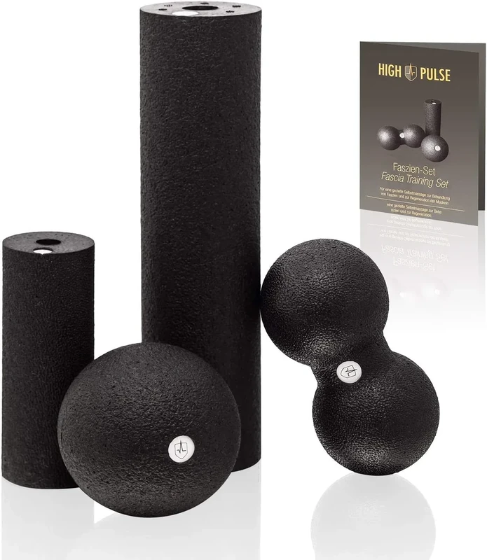 High Pulse Faszien Set inkl. 2X Mini Faszienrolle, 1x Faszienball, 1x Duoball und Übungsposter - Kombi-Set für eine gezielte, tiefenwirksame Massage von die Regeneration der Muskeln - L