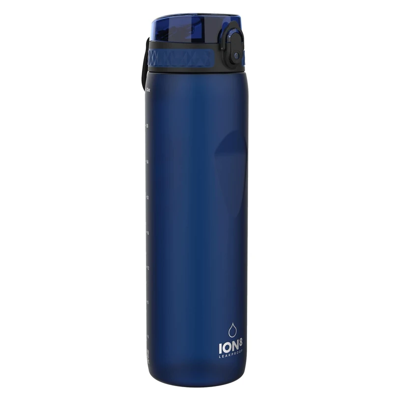 ion8 1 Liter Trinkflasche, 1000ml, Auslaufsicher, Einhandöffnung, Sichere Verriegelung, Spülmaschinenfest, BPA-frei, Tragegriff, Leicht zu Reinigen, Ideal für Sport und Fitnessstudio, Navy blau