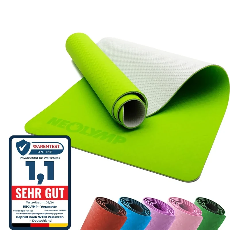 NEOLYMP Yogamatte rutschfest mit Tragegurt und Übungen - leichte Yogamatte dünn, umweltfreundliche Gymnastikmatte, Sportmatte, Turnmatte, Yoga Starter-Set