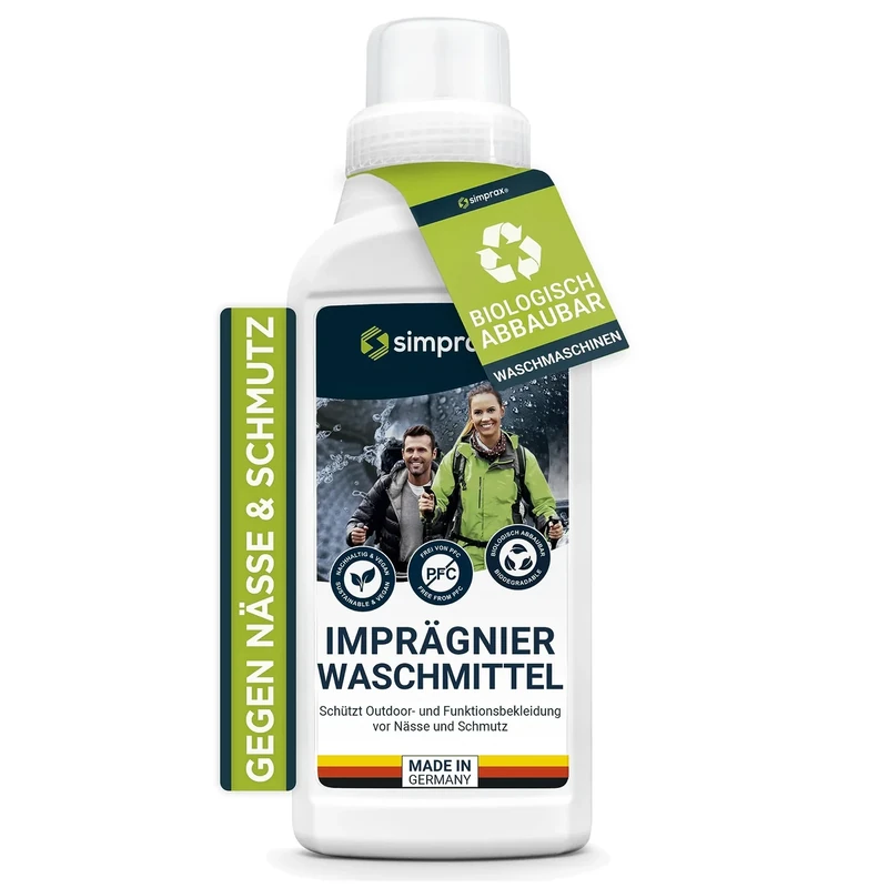 simprax® Textil Wash-In Imprägnierung - Klimaneutrales Imprägniermittel. Umweltfreundliche Einwaschimprägnierung für Funktions- & Outdoortextilien wie Gore-Tex, etc. Waschmaschine o. Handwäsche