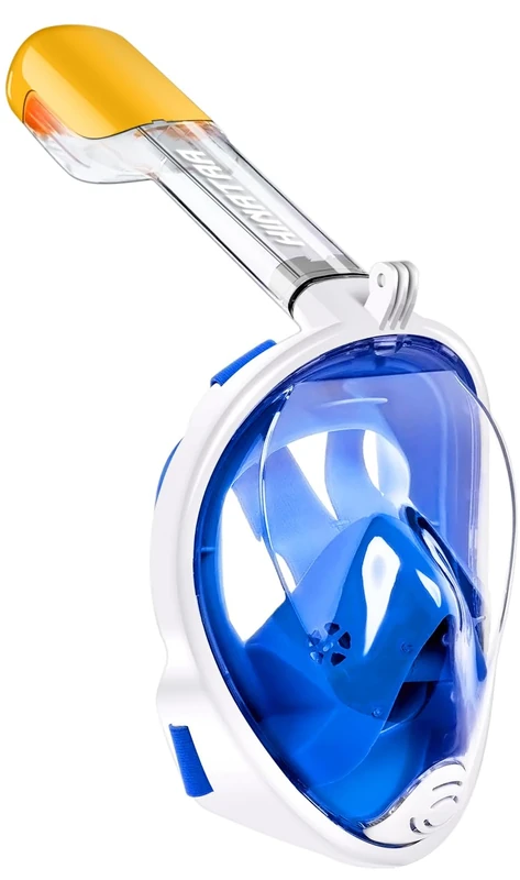 HINATAA Schnorchelmaske, 180° Vollgesicht, Tauchmaske, freies Atmen, Anti-Beschlag- und Anti-Leck-Technologie mit verstellbaren Kopfbändern für Erwachsene, Jugendliche, Kinder (Blau, L-XL)