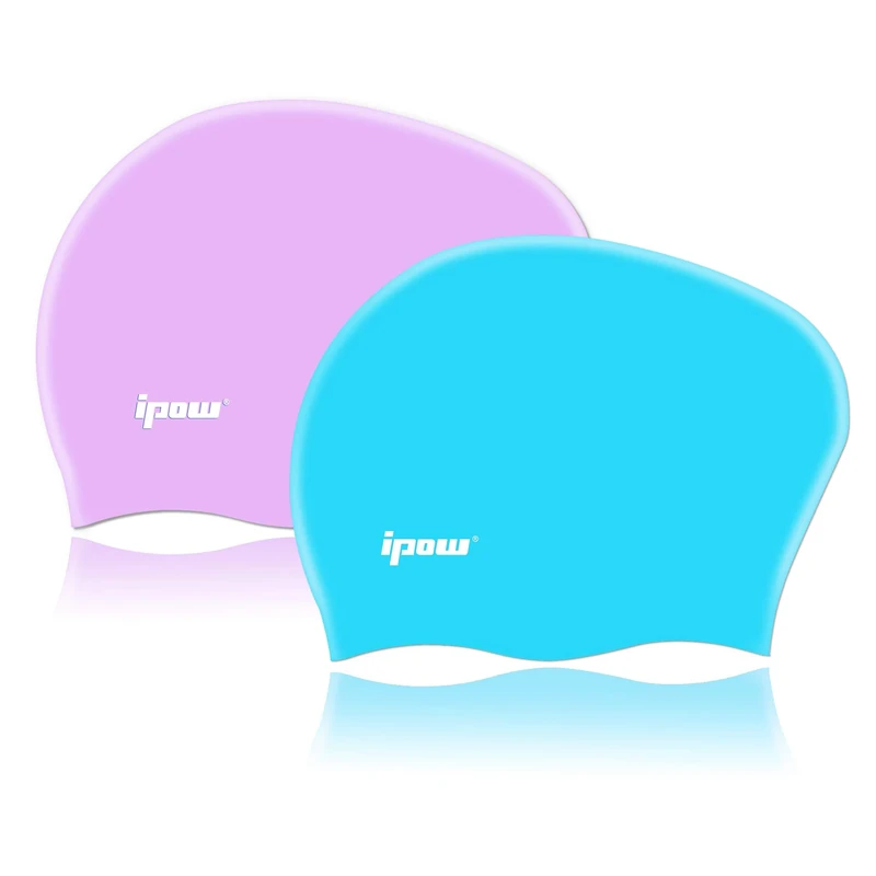 ipow Badekappe Bademütze Kinder Mädchen Badehaube für Lange Haare gesund und warm Swim Cap (Himmelblau + Lila)