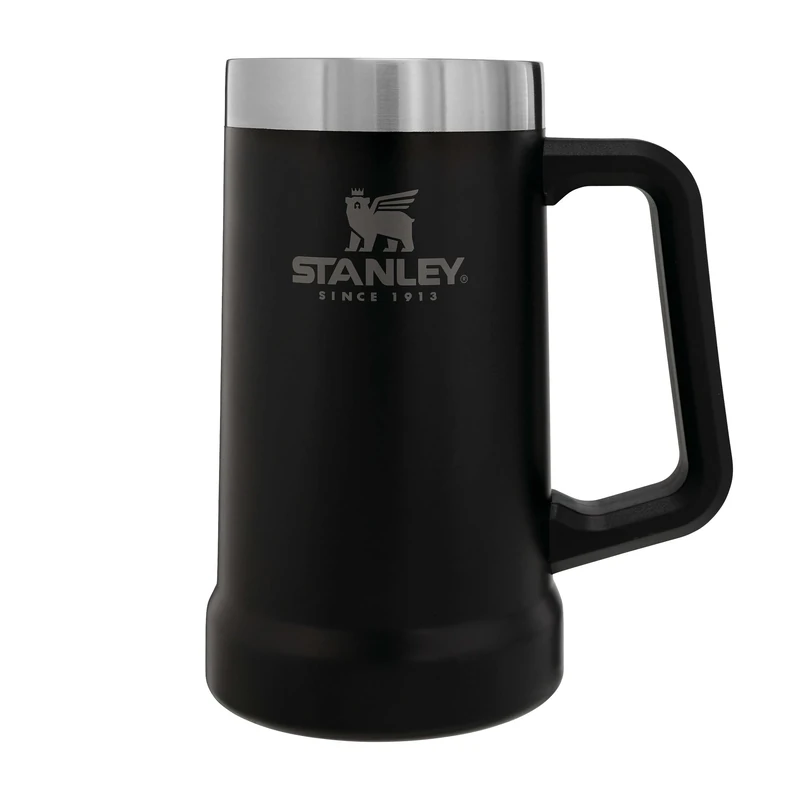 Stanley Adventure Vacuum Stein 709 ml - Thermobecher Mit Henkel Hält Bier Für 7 Stunden Kalt - Vintage-Inspirierte Thermo Bierkrug - Spülmaschinenfest - Matte Black - Image 1