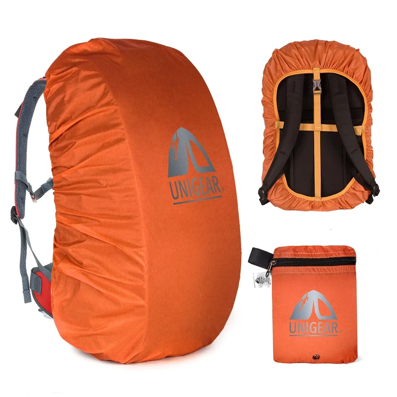 Unigear Regenschutz-Rucksack, 10 – 90 l, wasserdicht, staubdicht, Abriebfest, langlebig, für Camping, Wandern, Reisen, Radfahren (Orange, S)