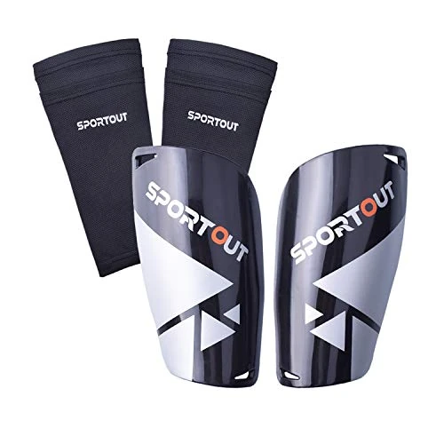 Sportout Fußball-Schienbeinschoner für Erwachsene, Jugendliche, Kinder, umfassender Schutz für Ihr Bein, mit gepolstertem Knöchelschutz zur Vermeidung von Verletzungen (Silber, L)