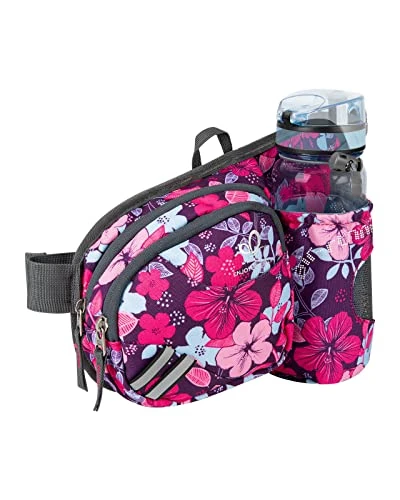 Waterfly Hüfttasche mit Flaschenhalter, wasserabweisende Bauchtasche zum Gassigehen, Rote Blume