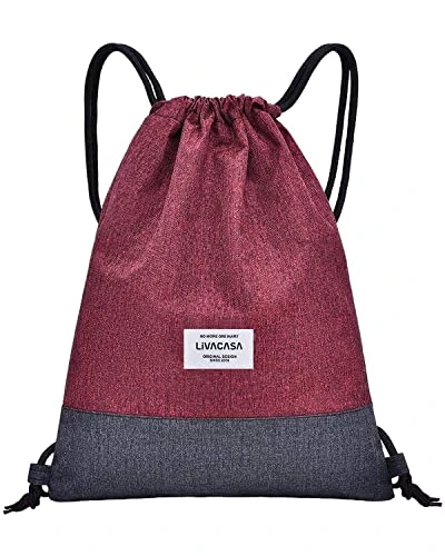 LIVACASA Turnbeutel Mit Reißverschluß Innentasche Sportbeutel Hipster Gym Bag Gefüttert Rucksack Mit Verstellbar Tunnelzug Gymsack für Damen und Herren Weinrot