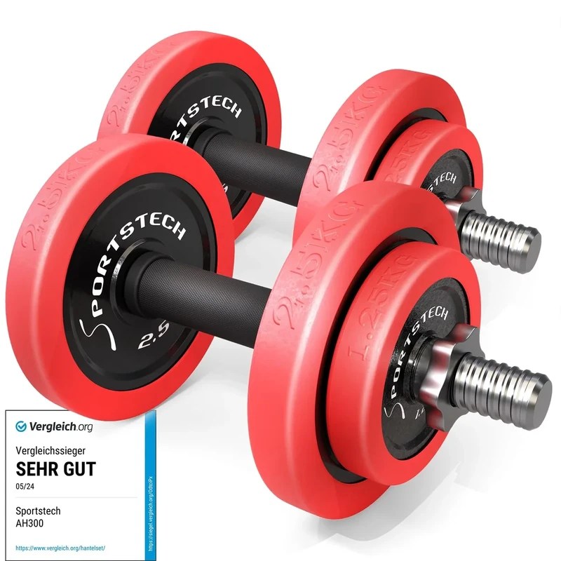 Sportstech 2in1 Hantelset mit Silikonüberzug, Deutsche Qualitätsmarke, Kurzhanteln & Langhantel in einem, Hanteln mit 20kg/30kg aus Gusseisen, effektives Fitness Krafttraining, AH300, Vergleichssieger