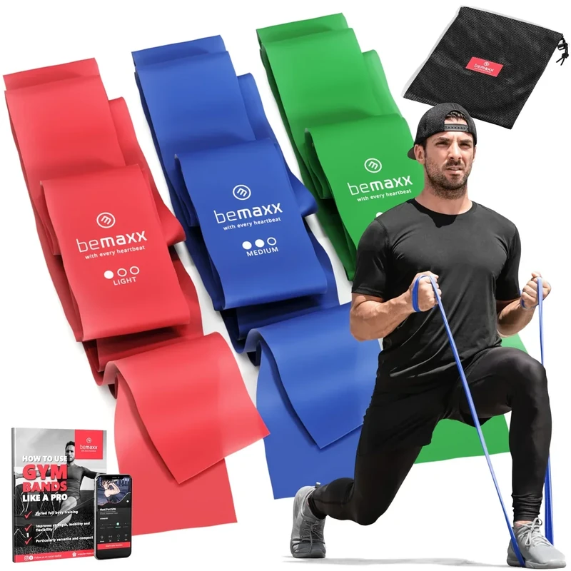 Fitnessbänder 3er Set - Extra Lange 2m Widerstandsbänder + Trainings-eBook | Gymnastikband Fitness Band Gummiband | Trainingsband Resistance Sportband Miniband elastisch Krafttraining Pilates Yoga