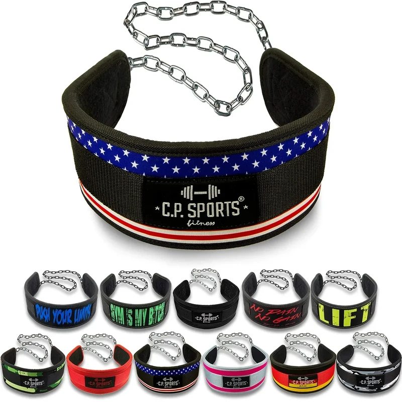 C.P. Sports Dip-Gürtel Standard | Dipgürtel – Dip Belt bis 250kg für Klimmzüge, Squats, Fitness, Krafttraining, Bodybuilding, Gym | Nylon und Kette aus Stahl für Hantelscheiben Gewichte