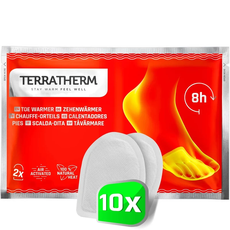 TerraTherm Fußwärmer Pads luftaktiviert - 8h warme Füße - 5, 10 oder 30 Paar - 100% natürliche Wärme - Wärmepads Füße - 10 Paar - Image 1