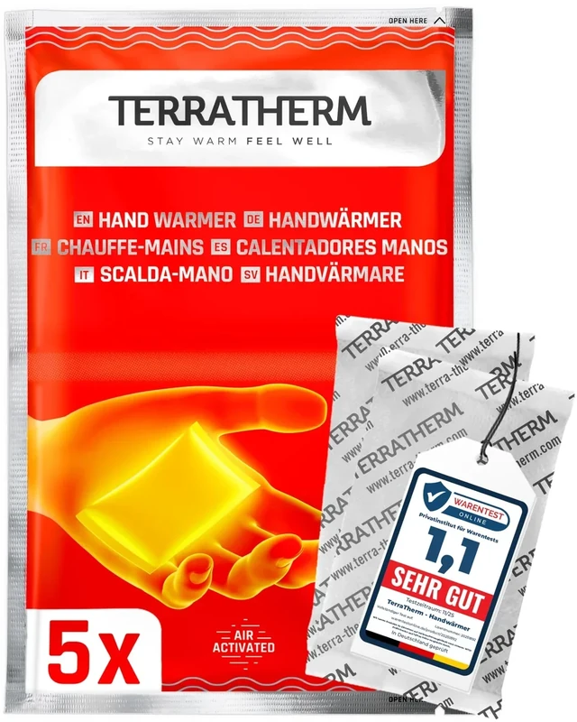 TerraTherm Handwärmer - luftaktiviert - 12h warme Hände - 5, 10 oder 30 Paar - Wärmepads Hand - 100% natürliche Wärme, 5 Paar - Image 1