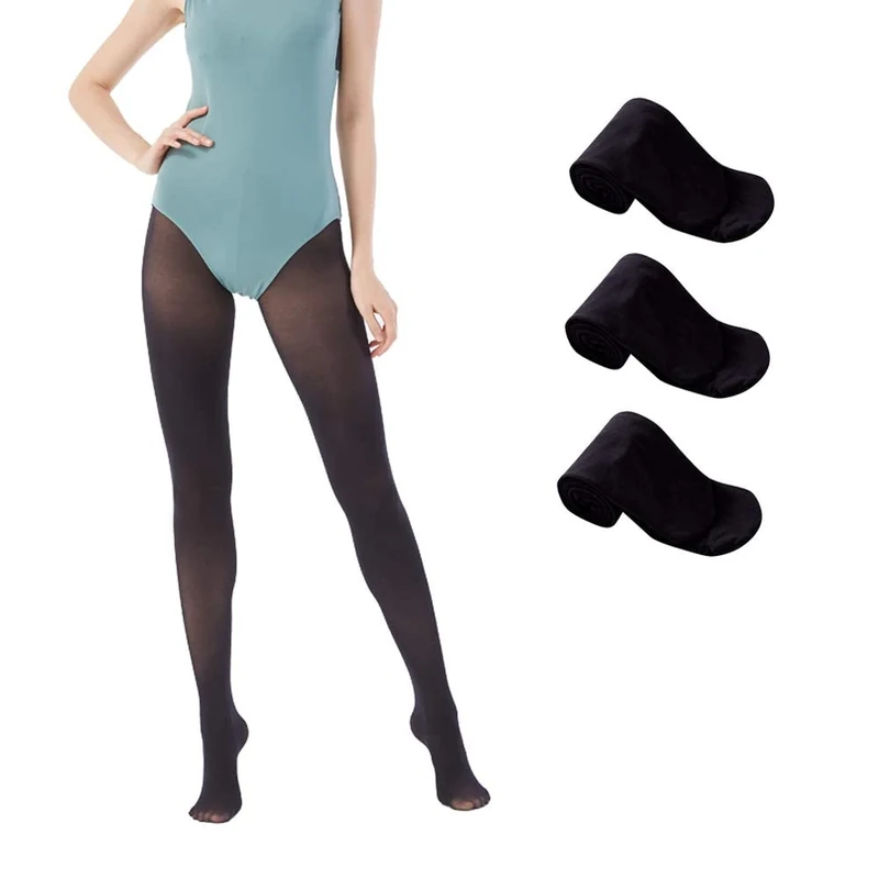 MANZI 3 Paare Ballettstrumpfhose für Damen Tanz Strumpfhosen mit Fuß 40 Den,Schwarz,X-Large - Image 1