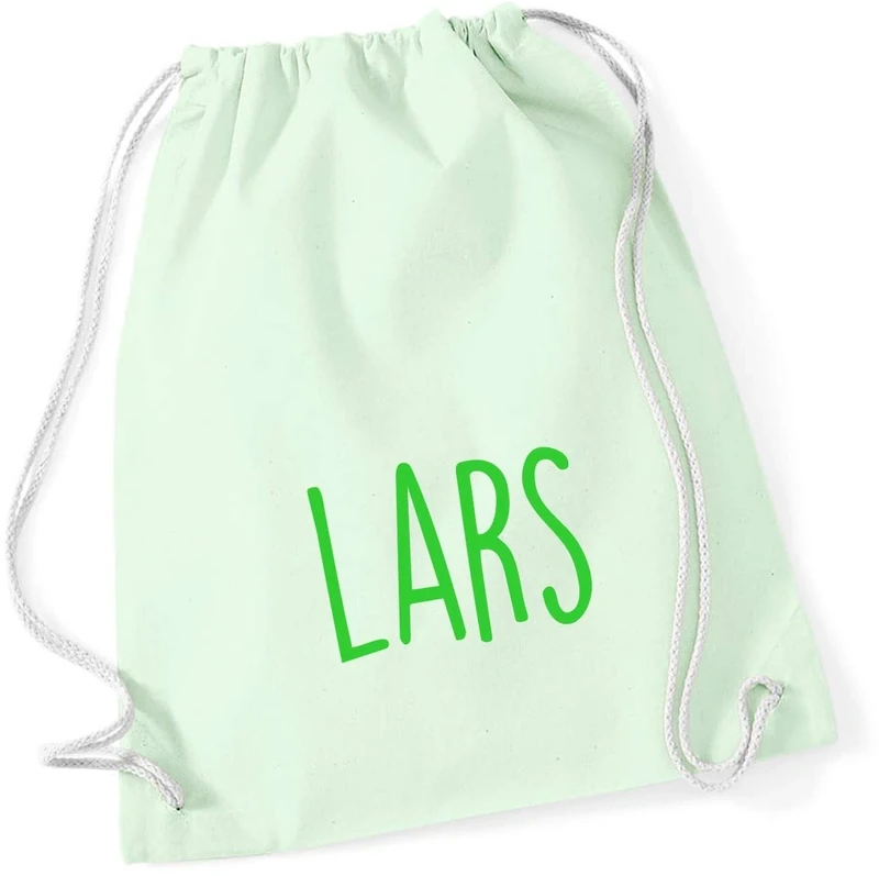 minimutz Personalisierter Turnbeutel mit Namensdruck zum Zuziehen | bedruckt mit Namen für Jungen & Mädchen | Zuziehbeutel Stoffbeutel in vielen Farben (pastellgrün)