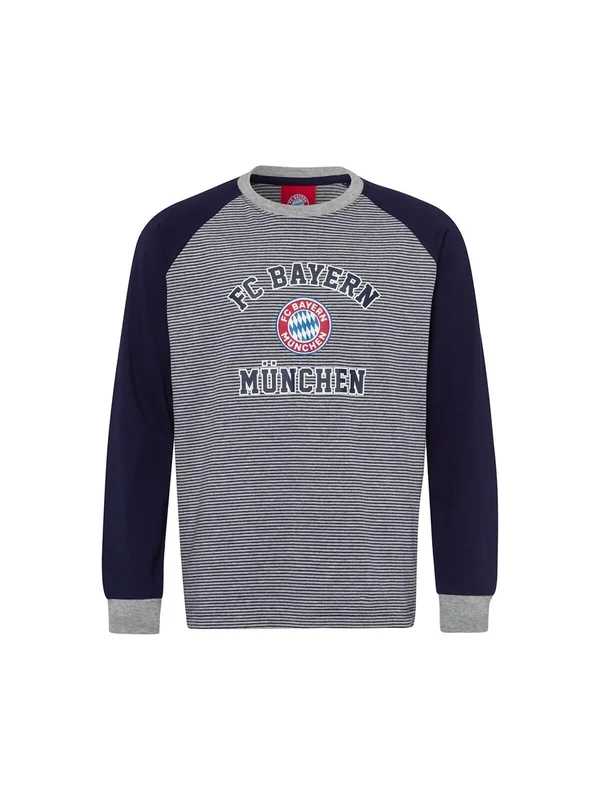 FC Bayern München Schlafanzug I Pyjama I Kinder I Gestreift I Blau-Grau I Größe 152