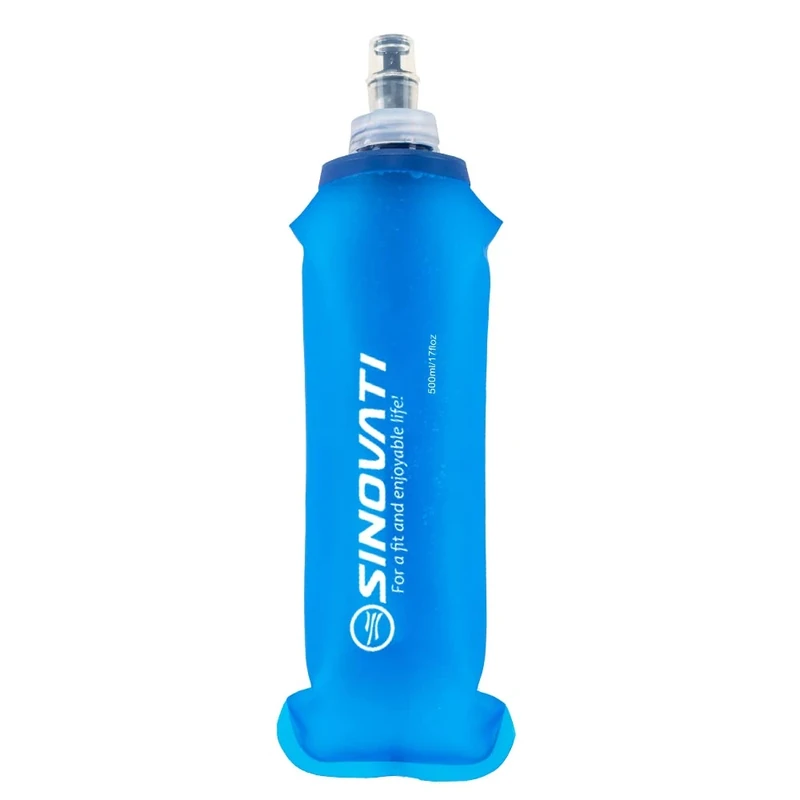 SINOVATI TPU Faltbare Trinkflaschen, Soft Flask, Wasserflasche BPA-Frei Sportflasche für Trinkrucksack, Fahrrad, Wandern, Joggen, Trekking, Camping und Klettern (Blau, 500ml)